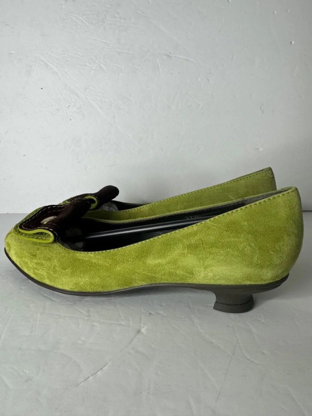 Hogan Tacco 20 Decollete Green Suede Ballerina Pumps Brown Accent EU 37.5 NIB